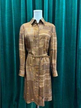 Louis Vuitton Brown Patterned Shirt Dress with Belt